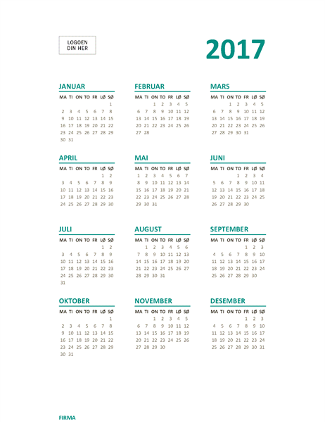 Énsiders årskalender for 2017 (man-søn) Énsiders årskalender for 2017 (man-søn)