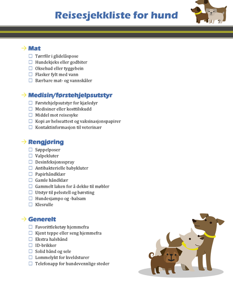 Reisesjekkliste for hund Reisesjekkliste for hund