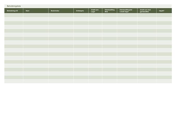 Beholdningsliste Beholdningsliste