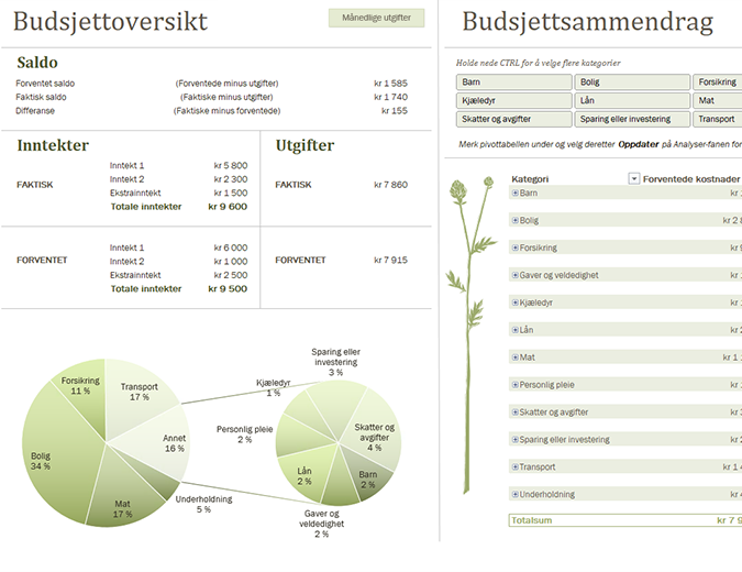 Familiebudsjett (månedlig) Familiebudsjett (månedlig)