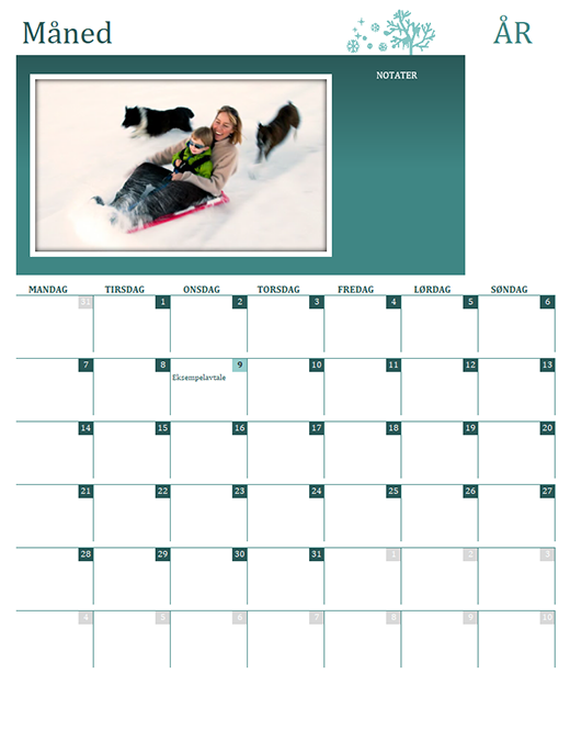 Sesongbetont familiekalender (alle år, man–søn) Sesongbetont familiekalender (alle år, man–søn)