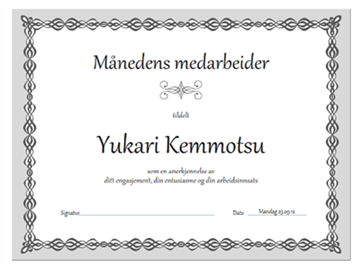 Sertifikat, månedens medarbeider (design med grått kjedemønster) Sertifikat, månedens medarbeider (design med grått kjedemønster)