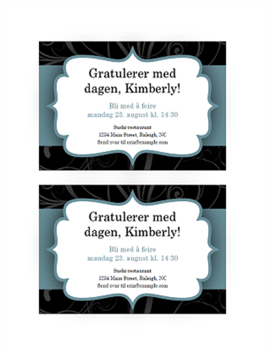 Festinvitasjoner (utforming med blått bånd, to per side) Festinvitasjoner (utforming med blått bånd, to per side)