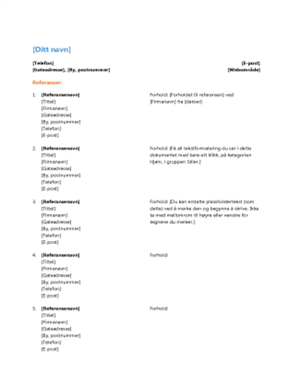 Referanseliste for CV (funksjonell utforming)