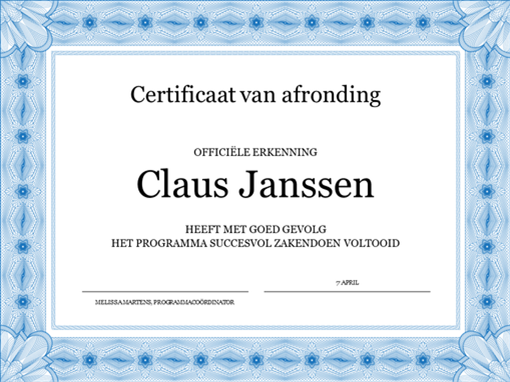 Certificat de réussite (bleu) Certificat de réussite (bleu)