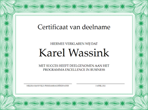 Certificaat van deelname (groen) Certificaat van deelname (groen)