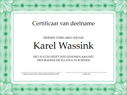 Certificaat van deelname (groen) Certificaat van deelname (groen)