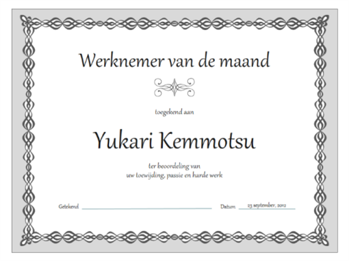 Certificaat, werknemer van de maand (ontwerp met grijze ketting) Certificaat, werknemer van de maand (ontwerp met grijze ketting)