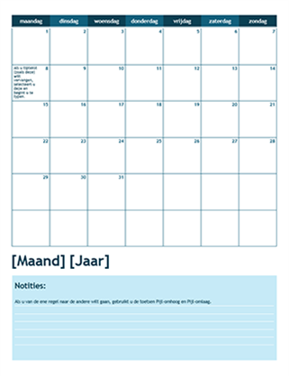 Academische kalender van één maand (start op maandag)