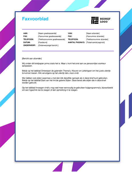 Faxvoorblad met paarse afbeelding Faxvoorblad met paarse afbeelding