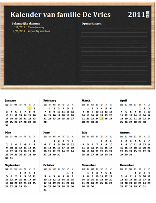 Gezinskalender (willekeurig jaar, ma-zo) Gezinskalender (willekeurig jaar, ma-zo)