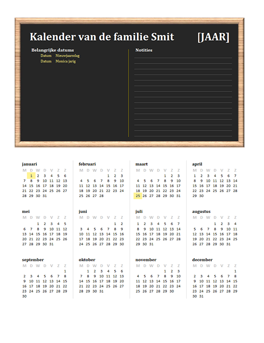Gezinskalender (elk jaar, ma-zo) Gezinskalender (elk jaar, ma-zo)
