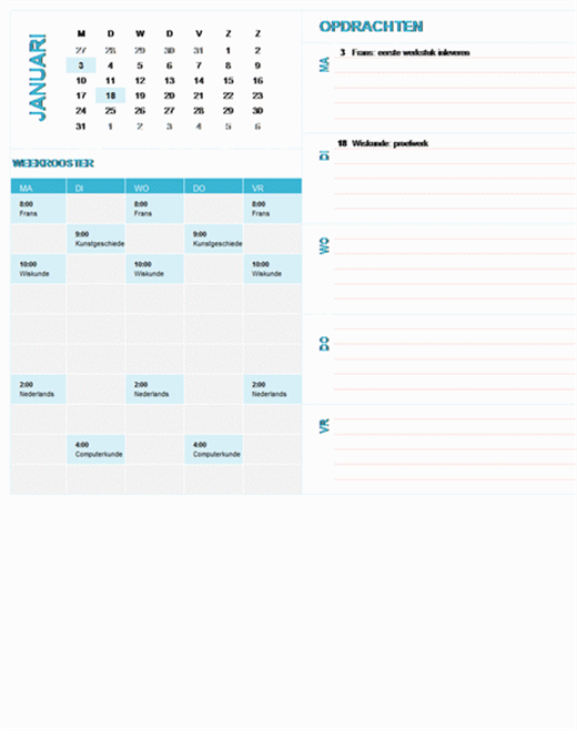 Wekelijkse planningskalender voor studenten (willekeurig jaar, ma-zo) Wekelijkse planningskalender voor studenten (willekeurig jaar, ma-zo)