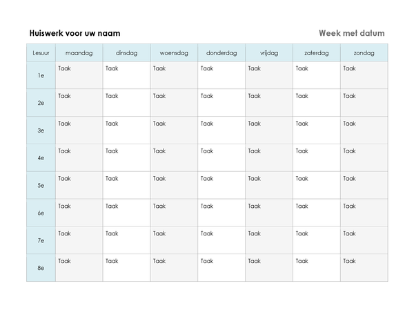 Programme hebdomadaire des devoirs Programme hebdomadaire des devoirs