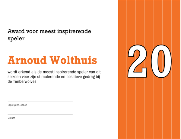 Certificaat voor meest inspirerende speler (bewerkbare titel) Certificaat voor meest inspirerende speler (bewerkbare titel)