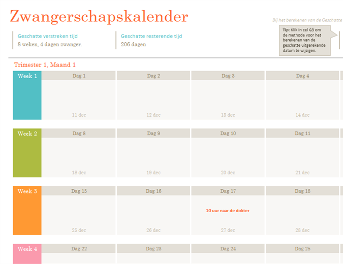 Calendrier de grossesse Calendrier de grossesse