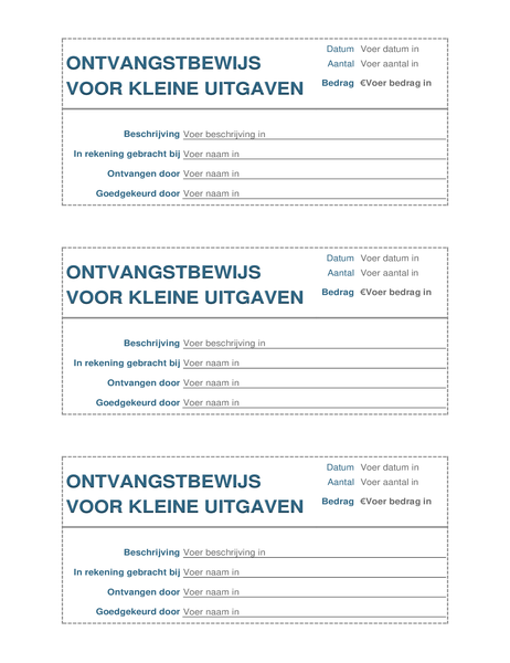 Ontvangstbewijs voor kleine uitgaven (drie per pagina) Ontvangstbewijs voor kleine uitgaven (drie per pagina)