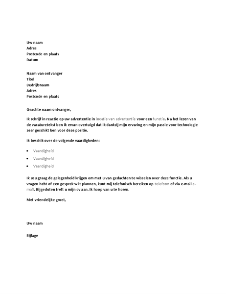 Voorbeeld begeleidende brief in reactie op een advertentie voor technische functie Voorbeeld begeleidende brief in reactie op een advertentie voor technische functie