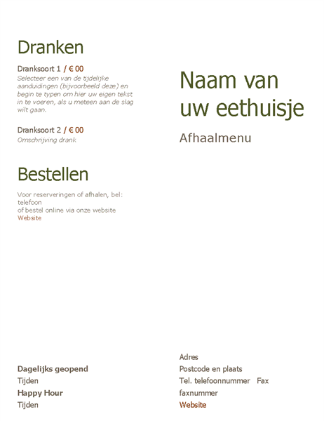 Afhaalmenu Afhaalmenu