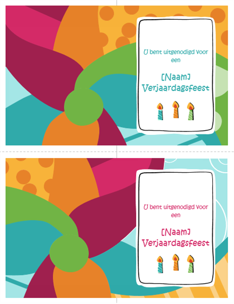 Uitnodigingen voor verjaardagsfeest (twee per pagina, helder ontwerp) Uitnodigingen voor verjaardagsfeest (twee per pagina, helder ontwerp)