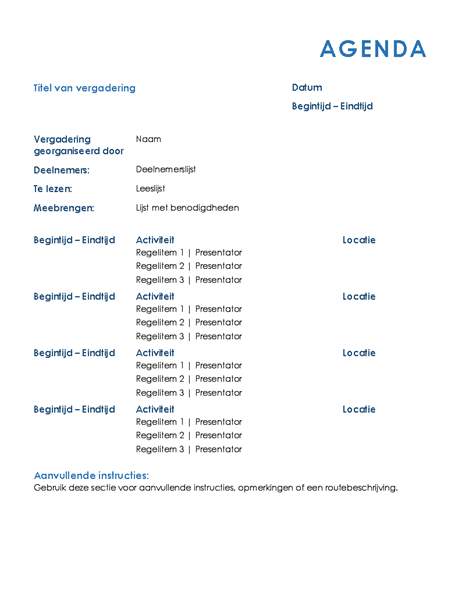 Vergaderagenda hele dag (formeel) Vergaderagenda hele dag (formeel)