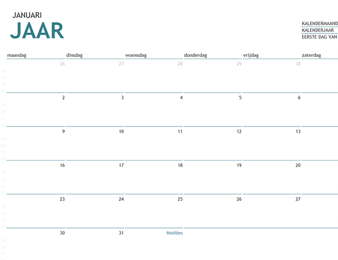 Een kalender van een maand in een willekeurig jaar met notities Een kalender van een maand in een willekeurig jaar met notities
