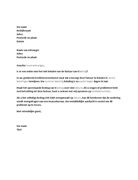 Brief met verzoek om betaling van achterstallige factuur Brief met verzoek om betaling van achterstallige factuur