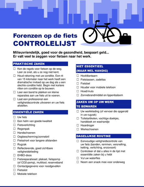 Controlelijst voor forenzen met de fiets Controlelijst voor forenzen met de fiets