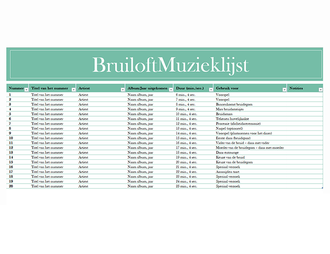 Muzieklijst bruiloft Muzieklijst bruiloft