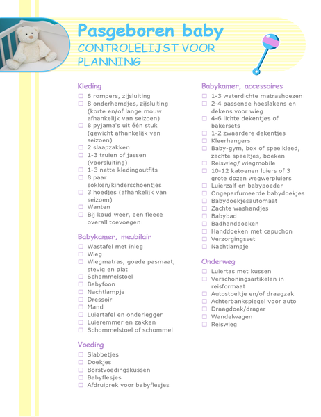 Controlelijst voor de planning van een pasgeboren baby Controlelijst voor de planning van een pasgeboren baby