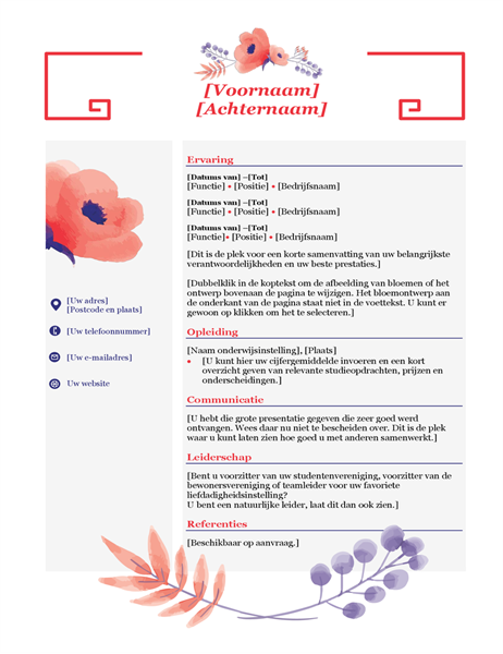 Cv met roze bloemen Cv met roze bloemen