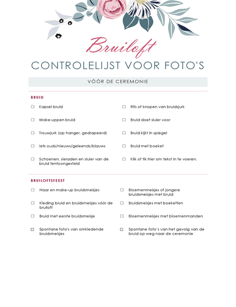 Controlelijst trouwfoto Controlelijst trouwfoto