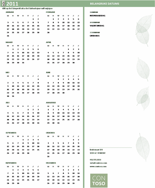 Kleine zakelijke kalender (willekeurig jaar, ma-zo)