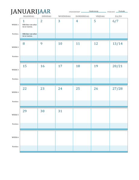 Kalender met lesrooster Kalender met lesrooster