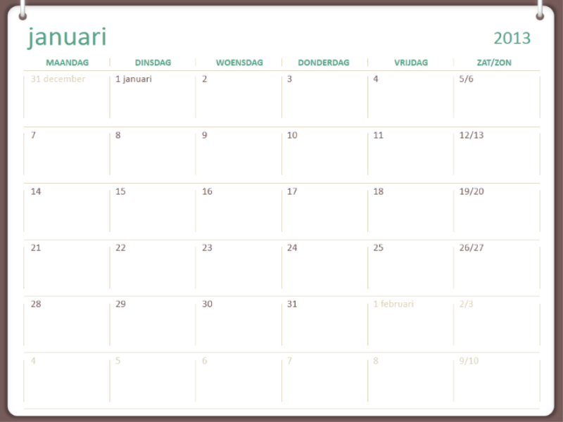 Kalender voor 2013 met twee ringen (ma-zo) Kalender voor 2013 met twee ringen (ma-zo)