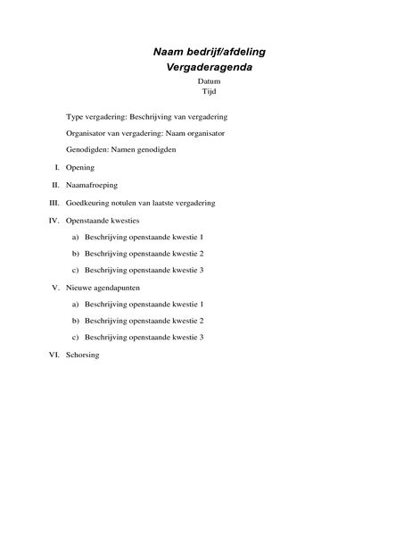 Formele agenda teamvergadering Formele agenda teamvergadering