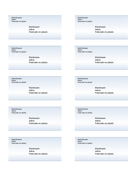 Verzendetiketten (ontwerp Blauwe kleurovergang, 10 per pagina) Verzendetiketten (ontwerp Blauwe kleurovergang, 10 per pagina)