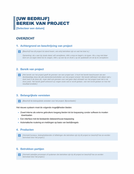 Bereik van project Bereik van project