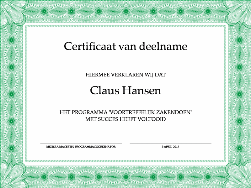 Certificaat van deelname (groen)