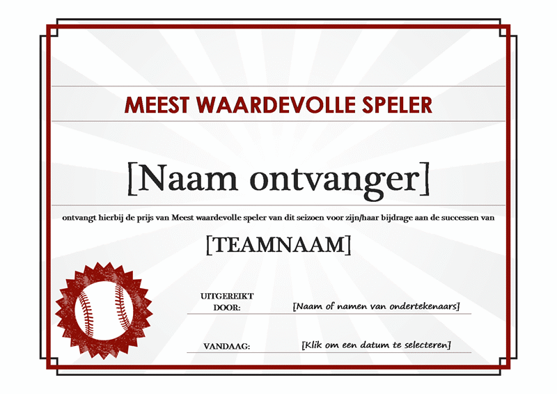Meest waardevolle speler-certificaat Meest waardevolle speler-certificaat