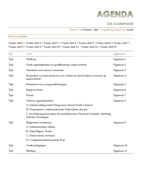 Agenda van zakelijke vergadering (oranje ontwerp)