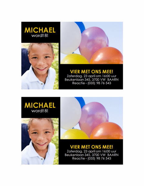 Uitnodiging voor een feest (geel op zwart, ontwerp met twee foto's) Uitnodiging voor een feest (geel op zwart, ontwerp met twee foto's)