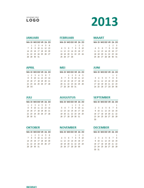 Overzichtelijke jaarkalender 2013 (indeling ma-zo) Overzichtelijke jaarkalender 2013 (indeling ma-zo)