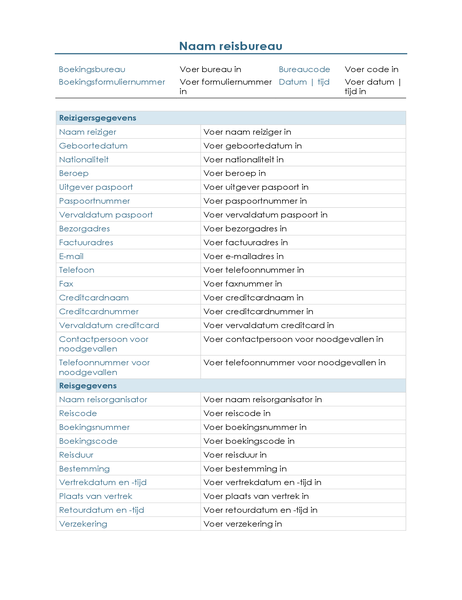 Reisplanningsformulier klant Reisplanningsformulier klant