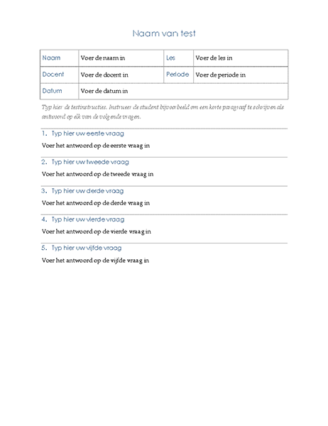 Test met essayvragen Test met essayvragen