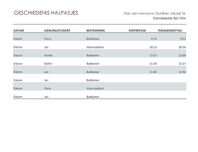 Logboek voor halpasjes van leerlingen/studenten Logboek voor halpasjes van leerlingen/studenten