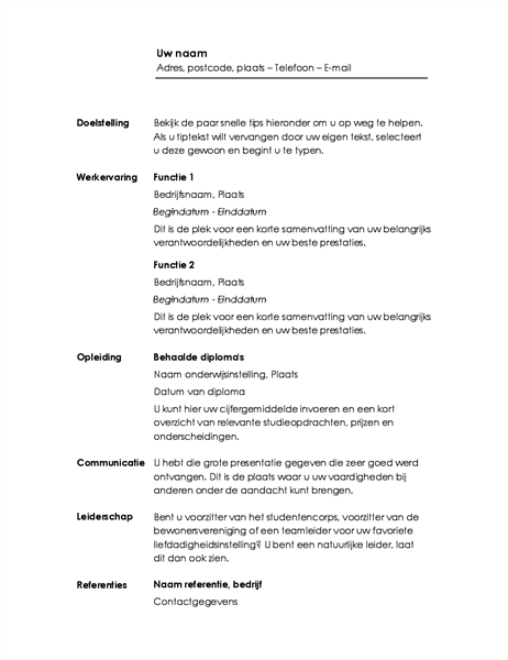 Chronologisch cv (minimalistisch ontwerp) Chronologisch cv (minimalistisch ontwerp)