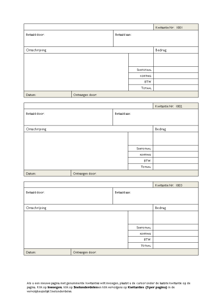 Kwitantie (beginnummer 1001, 3 per pagina) Kwitantie (beginnummer 1001, 3 per pagina)