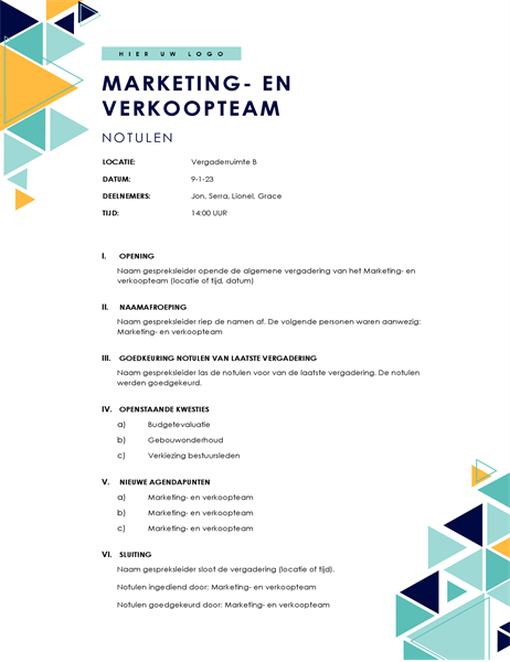 Agenda van zakelijke vergadering (oranje ontwerp)