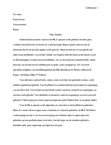 Scriptie in MLA-stijl Scriptie in MLA-stijl